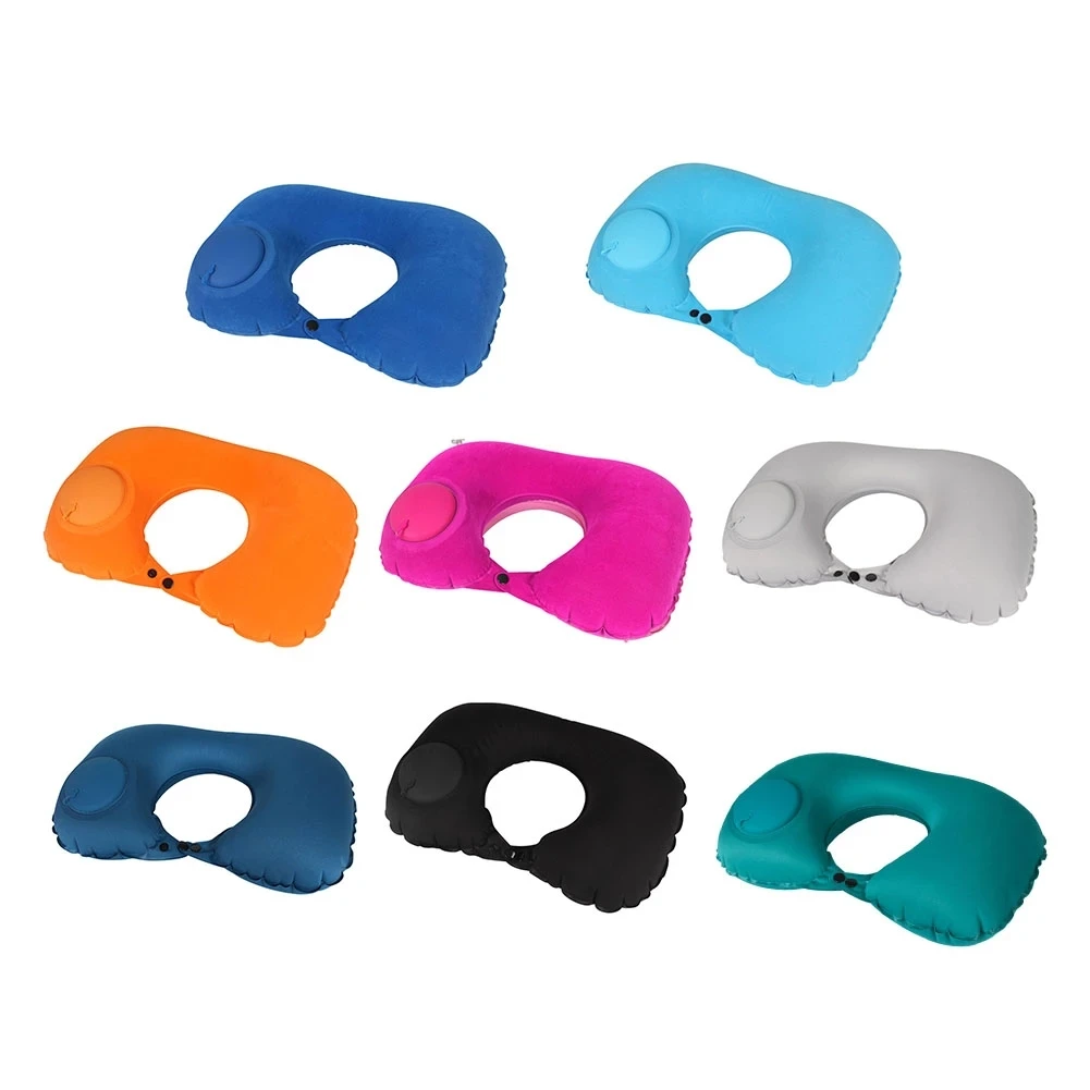 

U-Shape Travel Pillow Press Type Automatic Air Inflatable Airplane Car Pillow Bedding Flocking Neck Cushion Camping Equipment