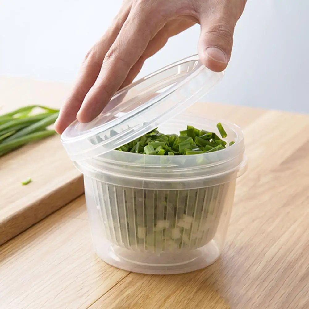 

Round Drain Sealed Crisper Ginger Garlic Onion Food Fridge Storage Box Case Food Storage Container Plastic Kitchen Organizer