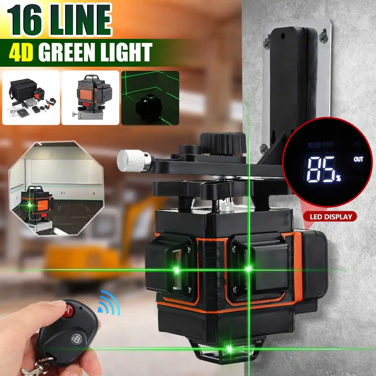 Лазерный уровень самонивелирующийся 16 линий 4d-зеленый лазер светодиодный