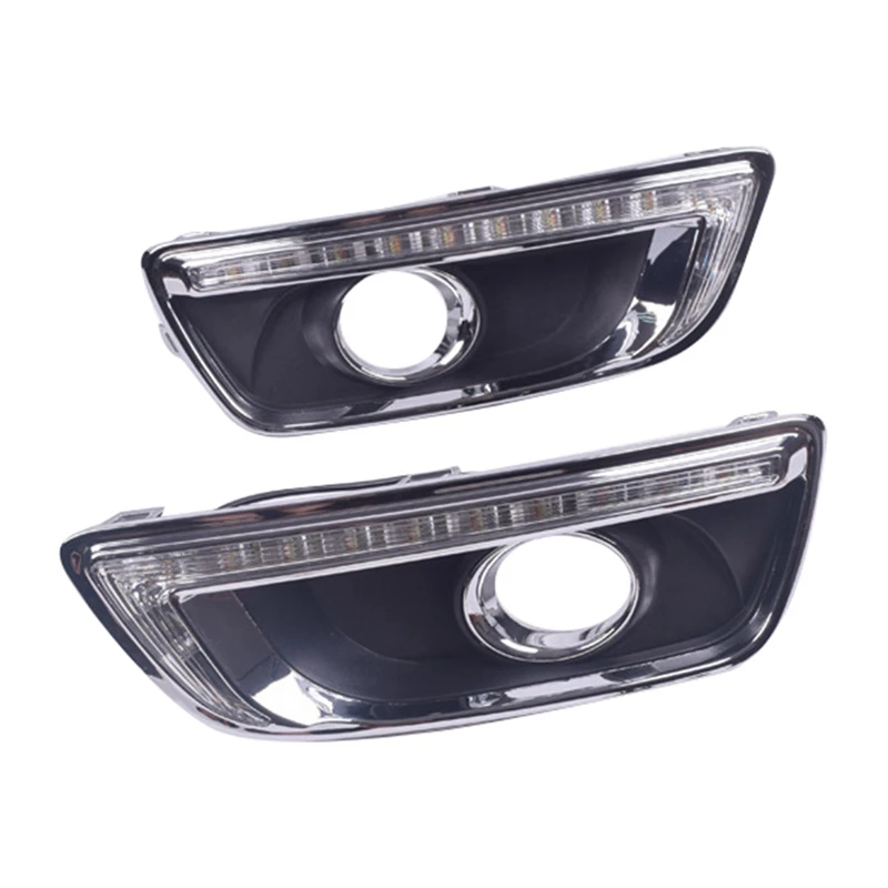 LED DRL Daytime Running Lights Daylight Waterproof Fog Head Light Lamp White &amp Amber For CHEVY MALIBU 2013 2014