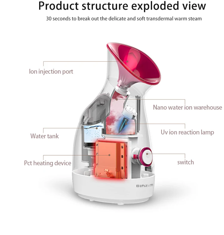 Vaporizador Facial Professional Nano Ionic Увлажнитель для лица с теплым туманом Отпариватель 3 в 1