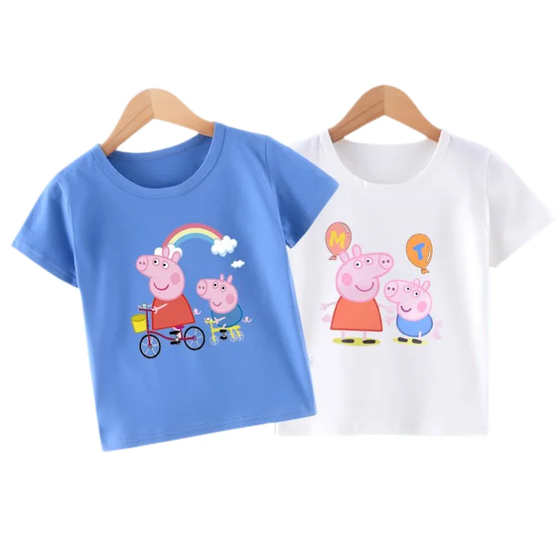 

Peppa Pig cartoon anime boys and girls summer cute cotton short-sleeved new children's foreign style comfortable jacket gift