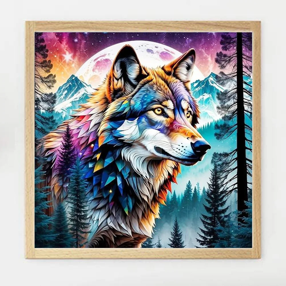 Momoart 5D DIY алмазная живопись волк Фото Мозаика дерево вышивка Луна ручной работы
