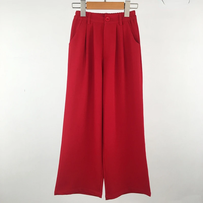 

girls trousers spring new loose wide leg pants for children straight fashion red pants