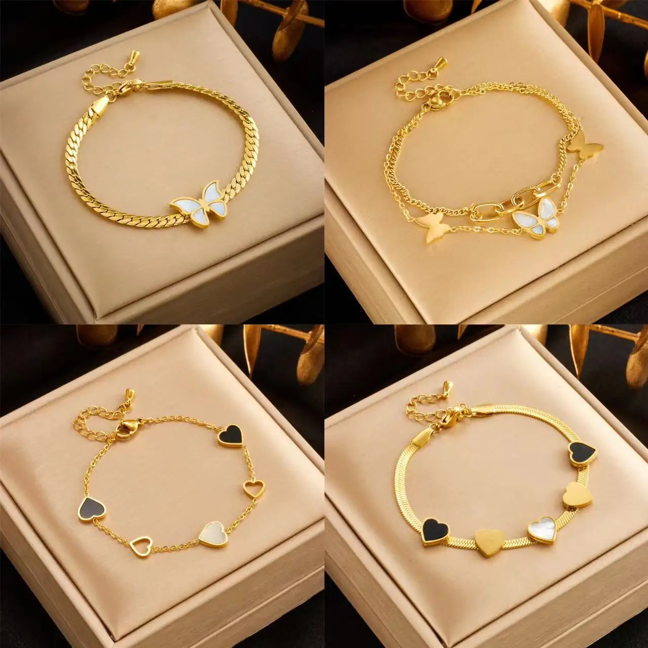 

Fashion Butterfly Bracelets for Women Gold Color Stainless Steel Sexy Jewelry Figaro Chain Heart Accessory Valentine's Day Gift