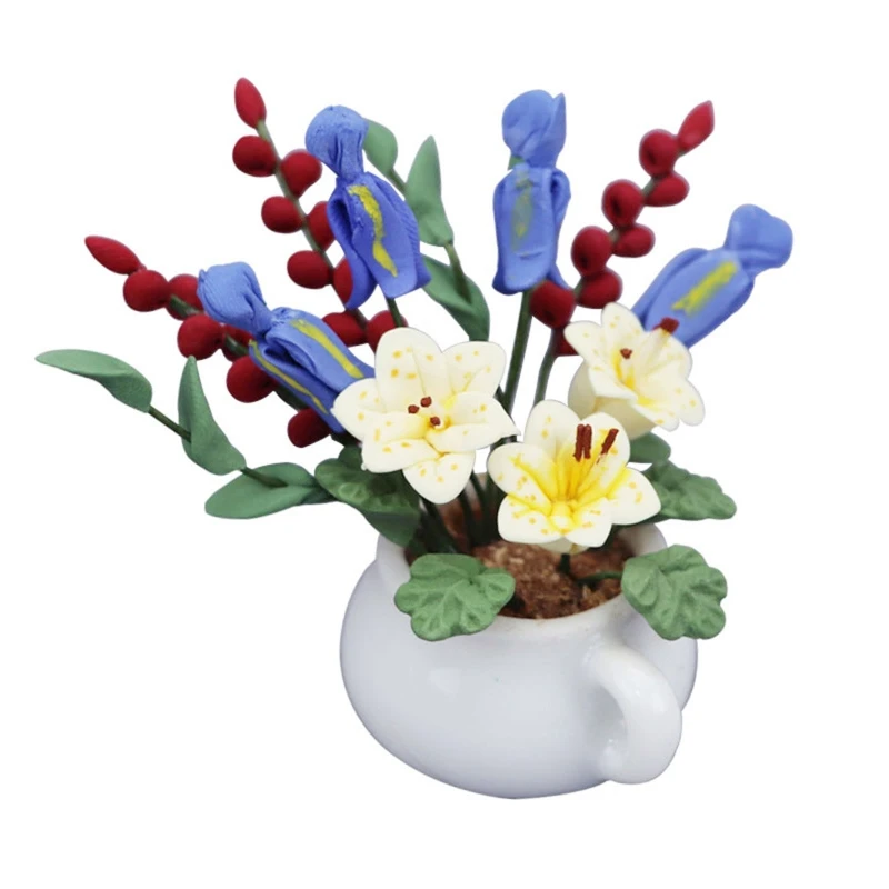 

1:12 миниатюрные цветы для кукольного домика мини-горшечные цветы Лилия бонсай модель