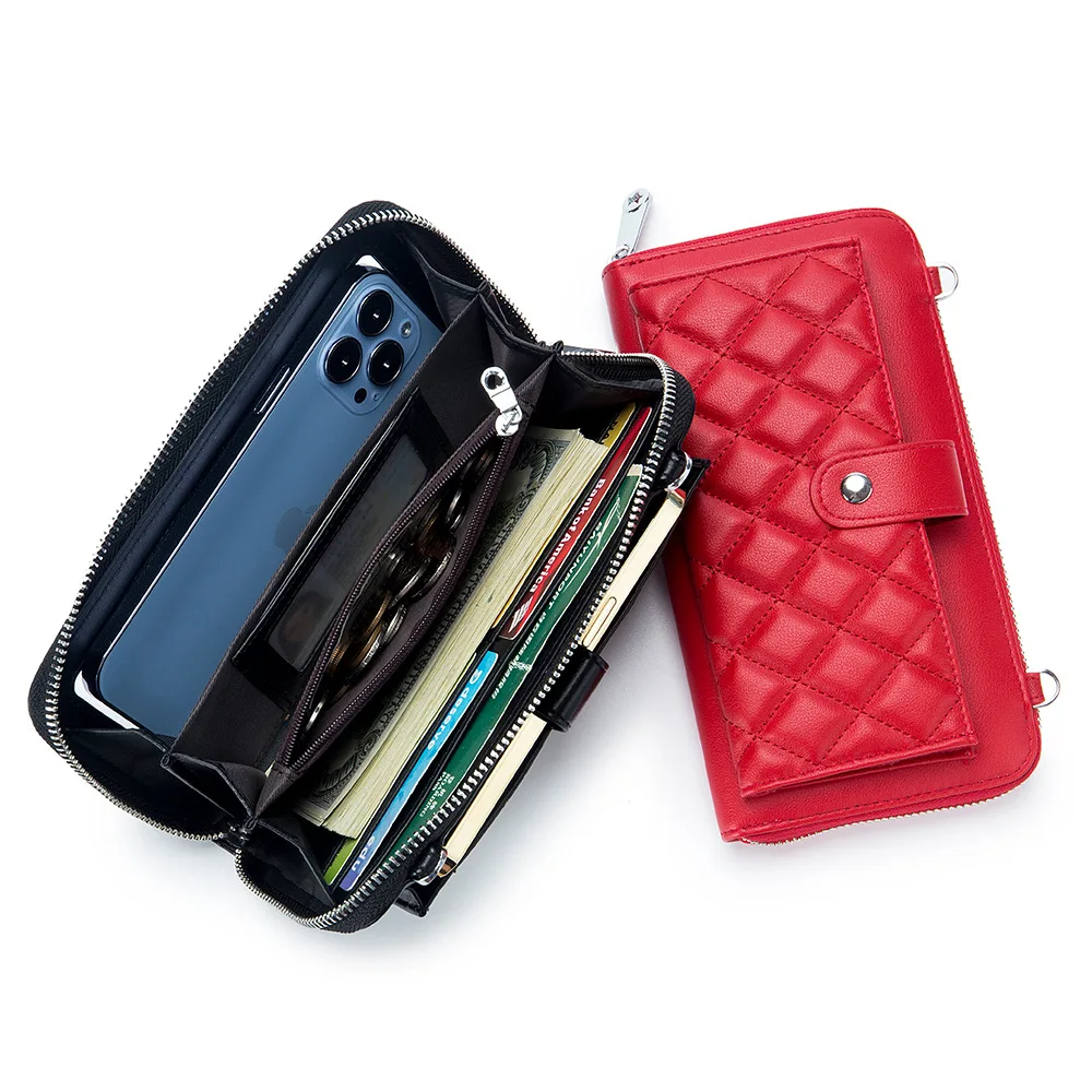 Luxury Leather Women Clutch Wallet Mini Crossbody Bags Ladies Transparent Touch Screen Phone Holder Purse Small Shoulder Bag