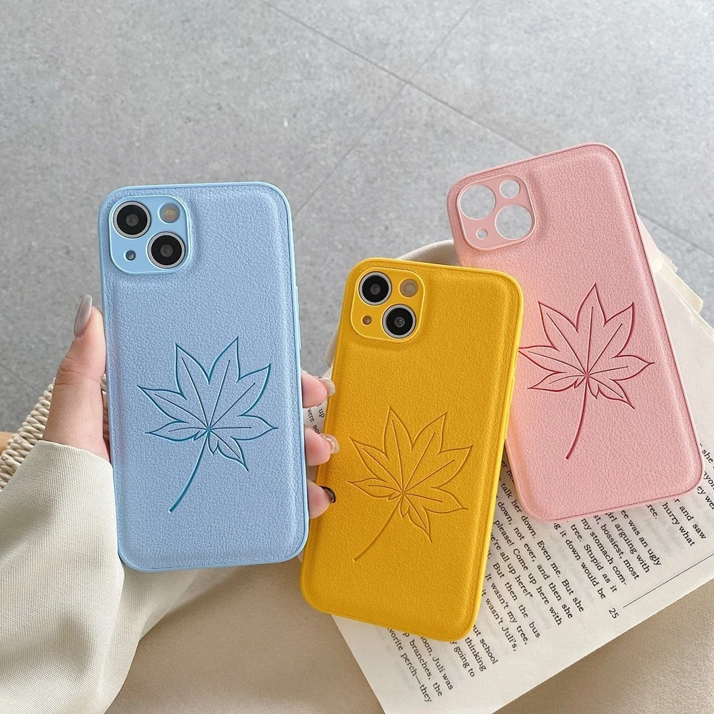 

Luxury Leather Maple Leaf Phone Case For iPhone 13 12 Mini 11 Pro Max X Xr Xs Max 7 8 Plus SE 2 Shockproof Soft Silicone Cover
