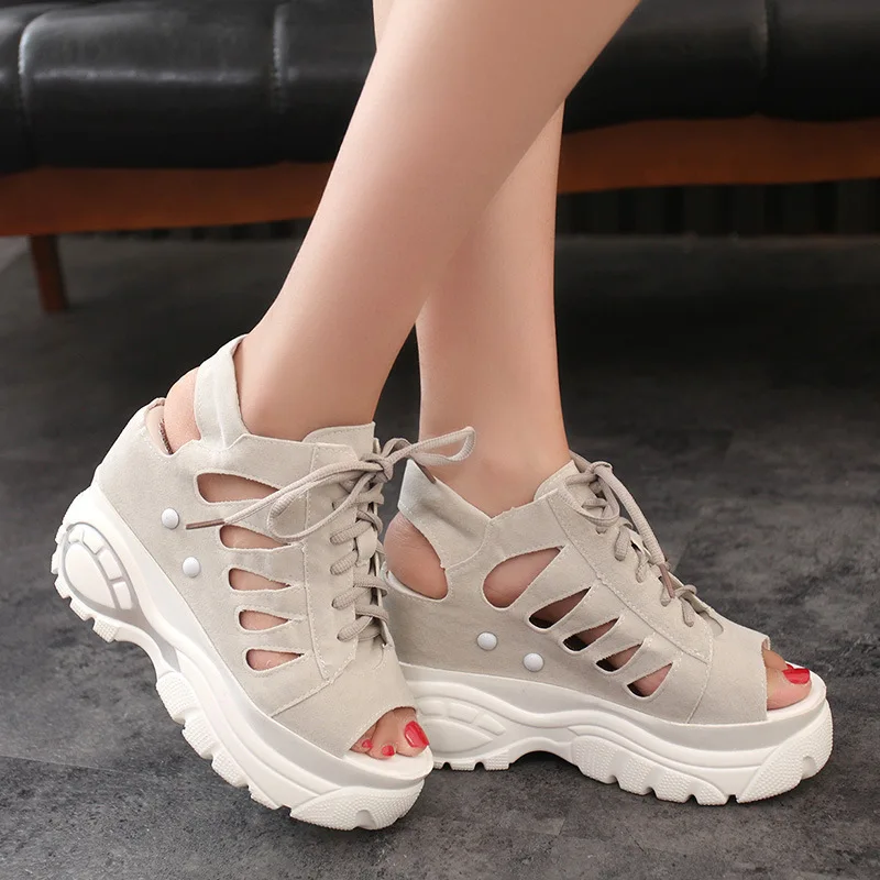 

Ladies Sandals Women Shoes Matte Solid Color Lace Slope Heel Thick Bottom Non Slip for 2020