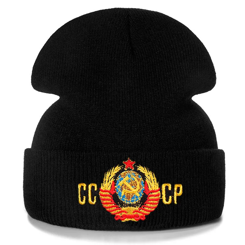 

Casual Embroidery CCCP USSR Hat Cotton Flexible Warm Beanie Hats for Autumn Winter Russia Knitted Hip-hop Beanies Cap Unisex