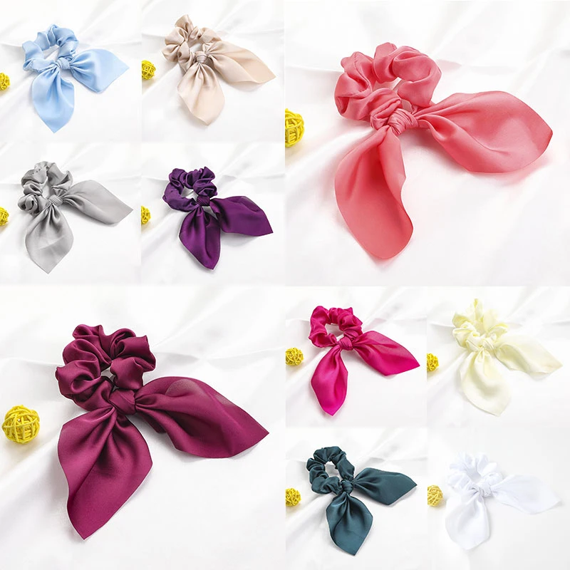

Satin Rabbit Ears Hair Scrunchies For Women Girls Solid Color Bow Streamers Hair Bands All-match Ladies Hair Accessories