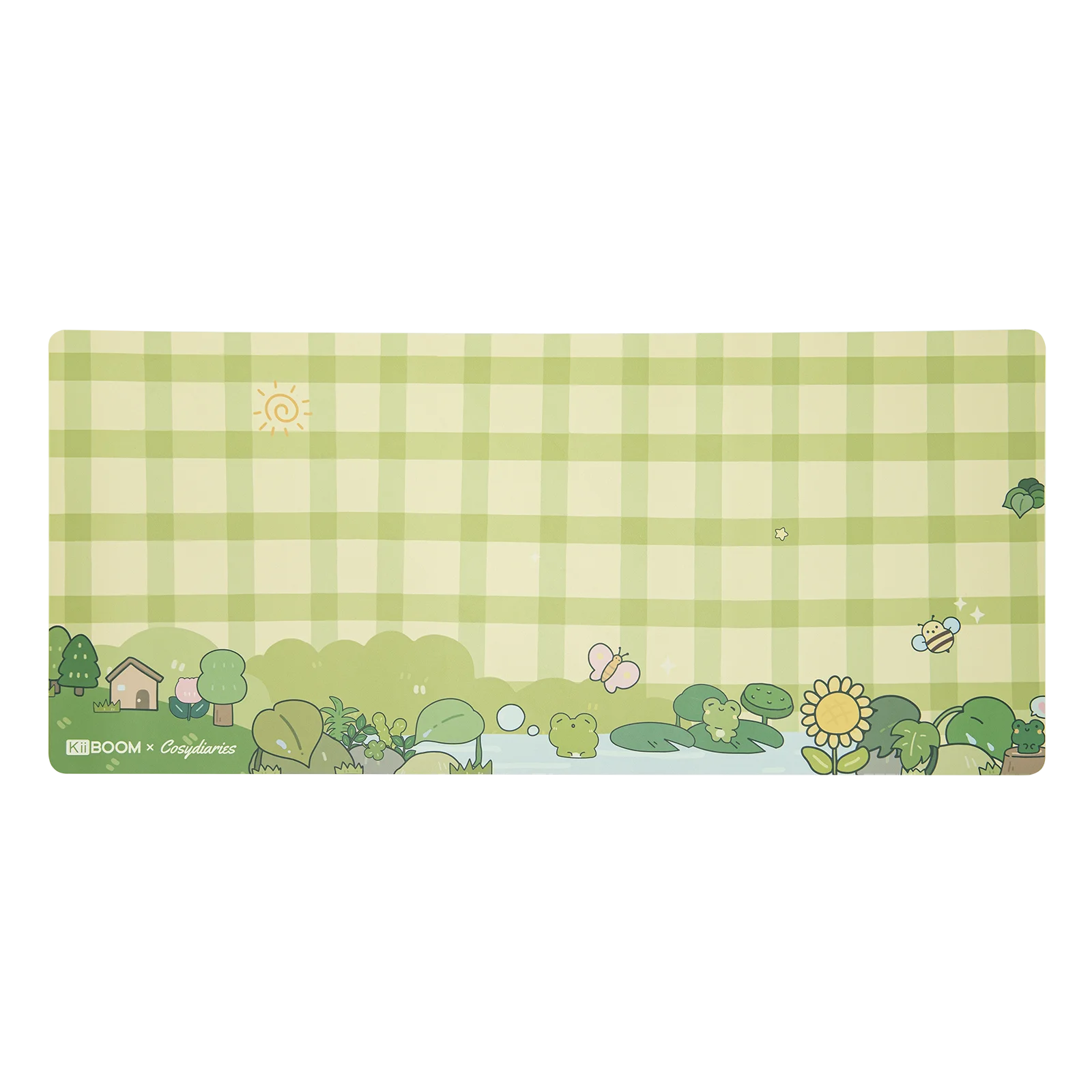 Фото KiiBOOM X Cosydiaries Rainy Froggy Day настольный коврик 35,4 x 15,7 дюйма из искусственной кожи игровой и офисный коврик для клавиатуры/мыши/ноутбука №1
