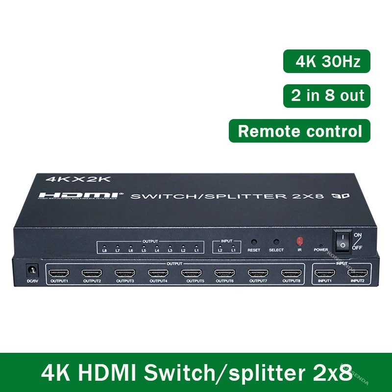 2x8 HDMI переключатель сплиттер 4K HDMI сплиттер от 1 до 8 экранов зеркальный Селектор Видео 2x4 конвертер с пультом дистанционного управления для HDTV ПК проектора