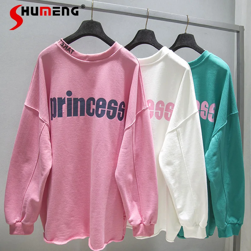 

2022 Spring New Thin Sweatshirts Female Loose Korean Style Women's Ins O Neck Letters Printed Long Sleeve Pullover Hoodie Ladies