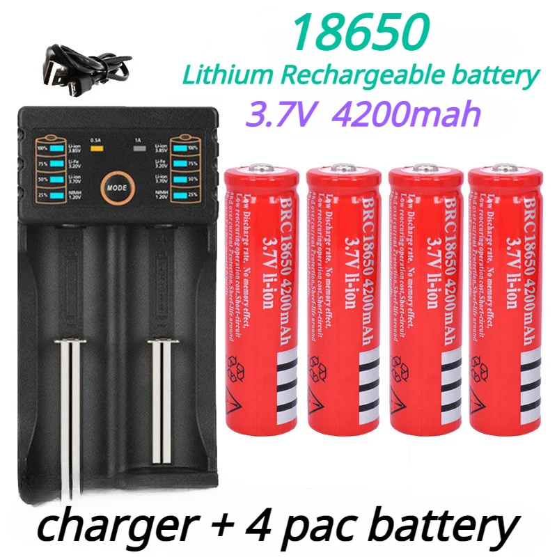 Литиевая аккумуляторная батарея 18650, 3,7 в, 4200 мАч, с USB-зарядным устройством