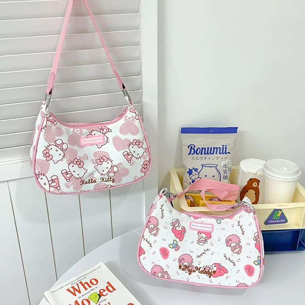 

Hellokitty Mymelody Kuromi Shoulder Bag Sanrio Cute Cartoon Pouch Women's Fashion Packet Kawaii Anime Purse UnderarmTote Bagpack