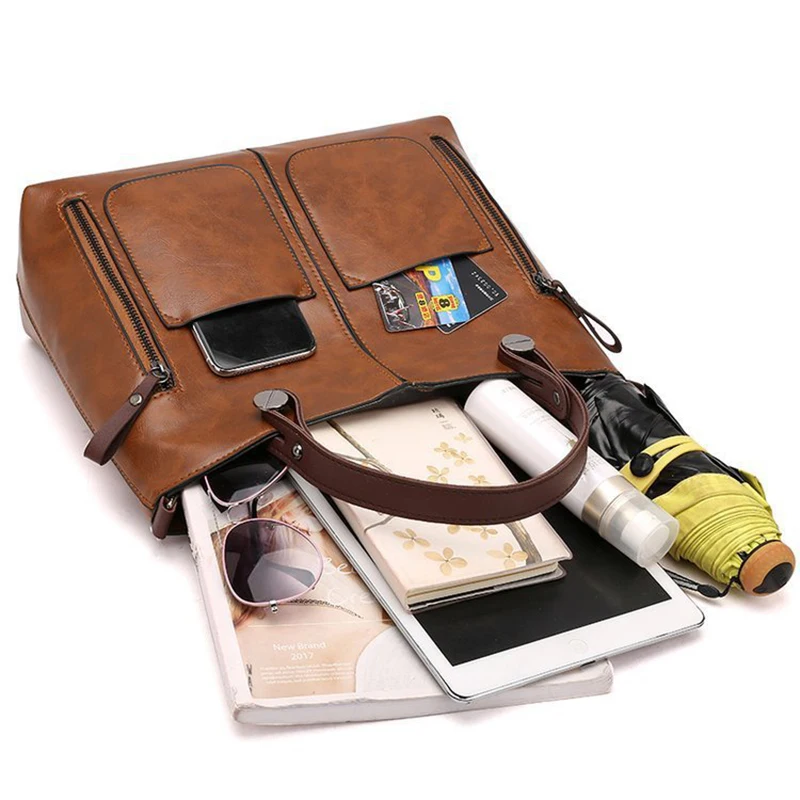 Large Capacity Retro Handbags Women's Soft Leather Shoulder Crossbody Bag Ladies Bucket Bags Retro Tote Luxury Satchel Handbag