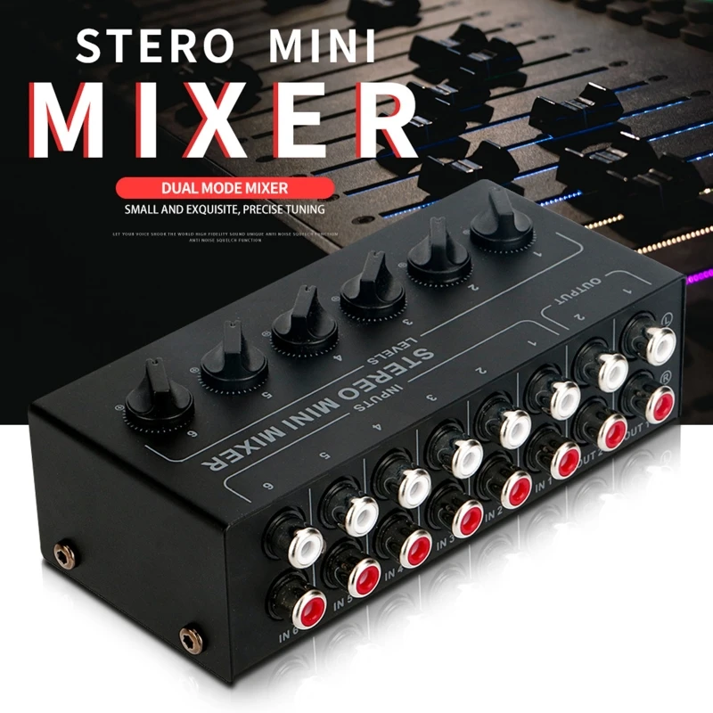 

Professional Stereo 6channel Passive Mixer for Live Studio Recording Low Noise No External Power Supply Adajustment