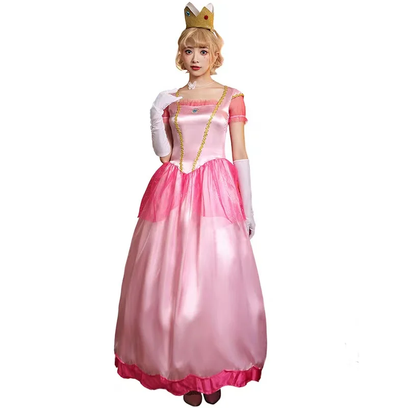 Розовые женские костюмы принцессы персика для косплея игровые на Хэллоуин