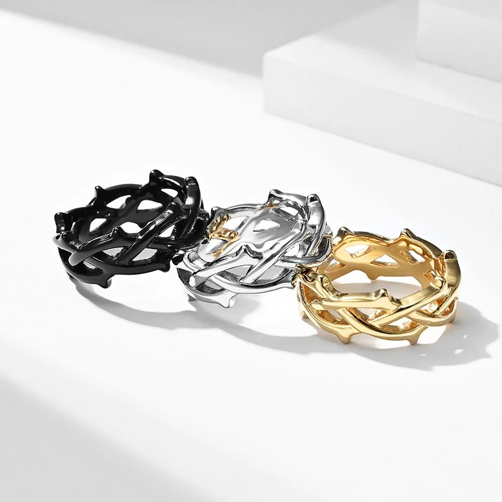 

Punk Simple Hollow Design Thorns Men's Ring Stainless Steel Couple Silver Color/Black/Gold Rings Men Women Fashion Jewelry Gift