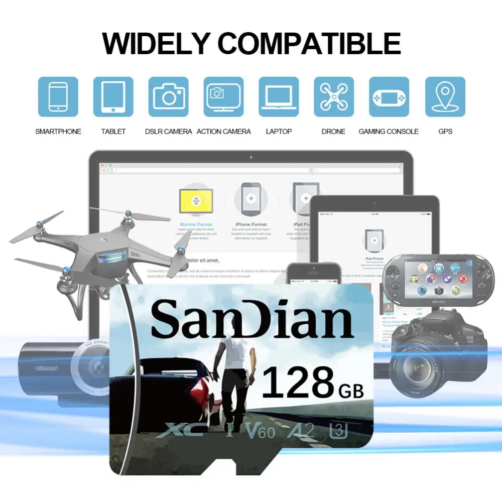 Флэш-карта памяти V30 128 ГБ Micro TF/SD класс 10