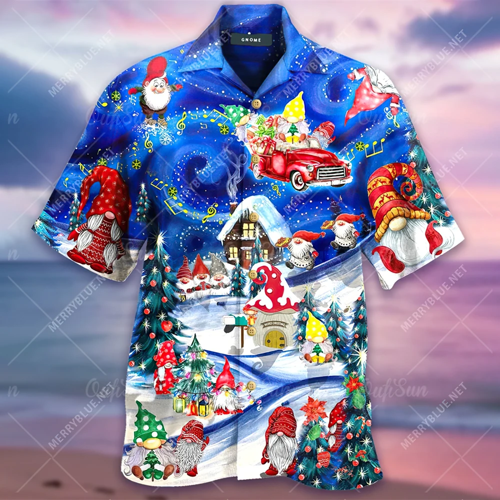 

Santa Claus Pattern Hawaiian Shirt Beach Party Loose Fashion Short Sleeve Snowman Shirt Oversized Casual Trend Street Unisex Shi