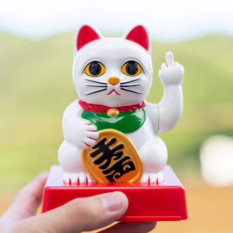 

Chinese Lucky Cat Fortune Waved Statue Personality Ornaments Vertical Middle Finger Welcome Cat Home Table Crafts Creative Gift