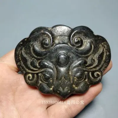 

Изысканный Античный Черный Железный метеорит голова льва нефритовый брендовый орнамент