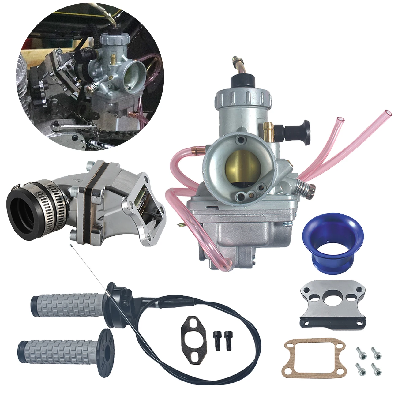 

VM24 Carburetor 22mm Handlebar 2"1 Racing Reed Valve Kit For 80cc Gas Motorized Bike Dio Reed