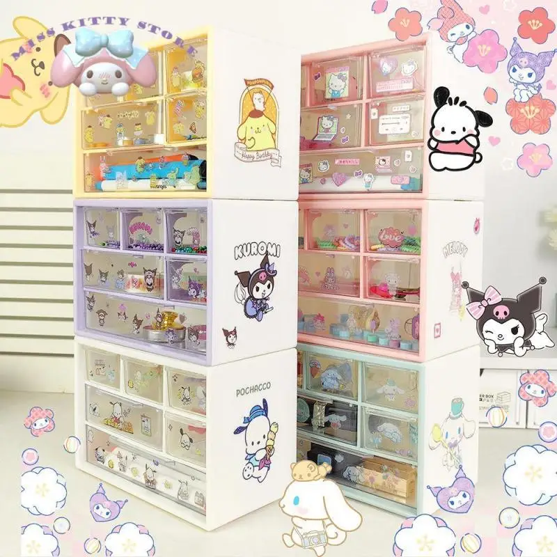 

Sanrio Cinnamoroll Purin Mymelody Kuromi Desktop Storage Box Large Capacity Cute Cartoon Cosmetics Stationery Drawer Storage