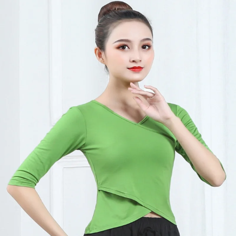 

Sports Blouse Fashion Sexy Dance Costume Mesh Gauzy Ballroom Costume Long Sleeve Skin Stretch