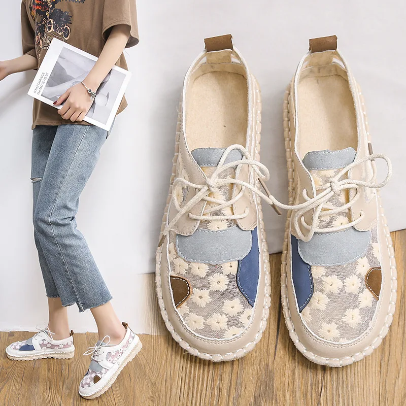 Lace Canvas Women Shoes Hollow Woman Flat Shoes Cutouts  Running Casual Sneakers Women Summer Breathable Flat Women Sports Shoes