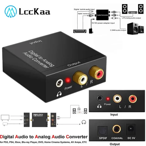 LccKaa цифро-аналоговый 3,5 мм разъем коаксиальное Оптическое волокно аудио Aux Rca L / R преобразователь Spdif цифровой аудио декодер усилитель