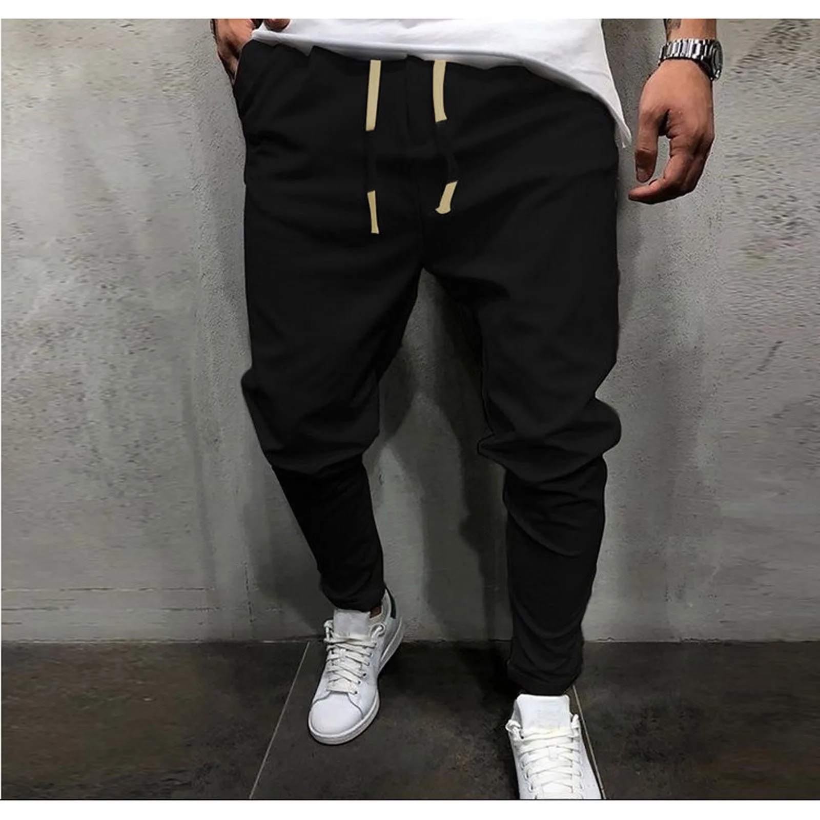 

Pocket Cotton Trousers Sports Cropped Casual Mens Linen Mid-waist Men's pants