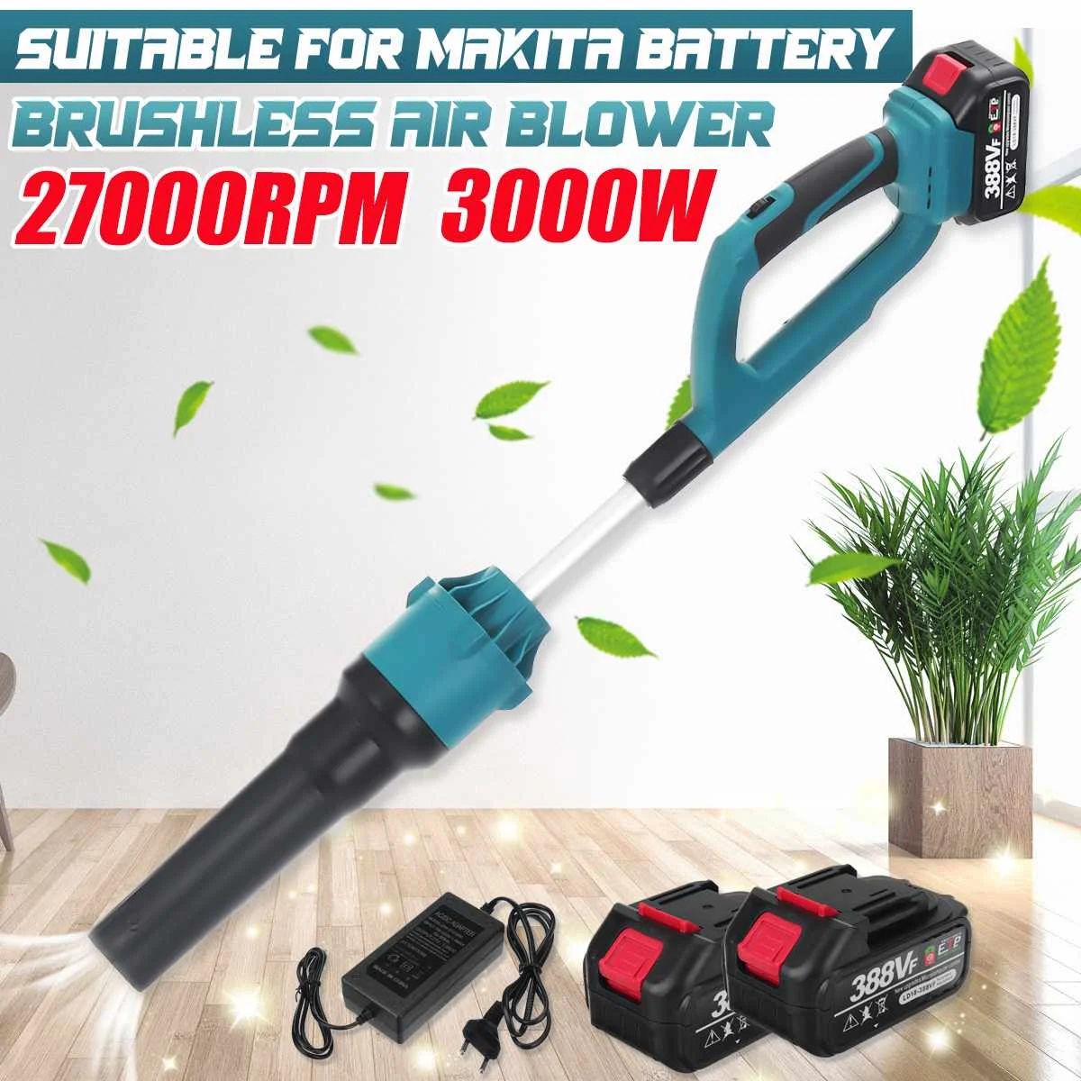 

130MPH 3000W Brushless Cordless Electric Air Blower Blowing Suction Leaf Blower PC Dust Cleaner Collector For Makita 18V Battery
