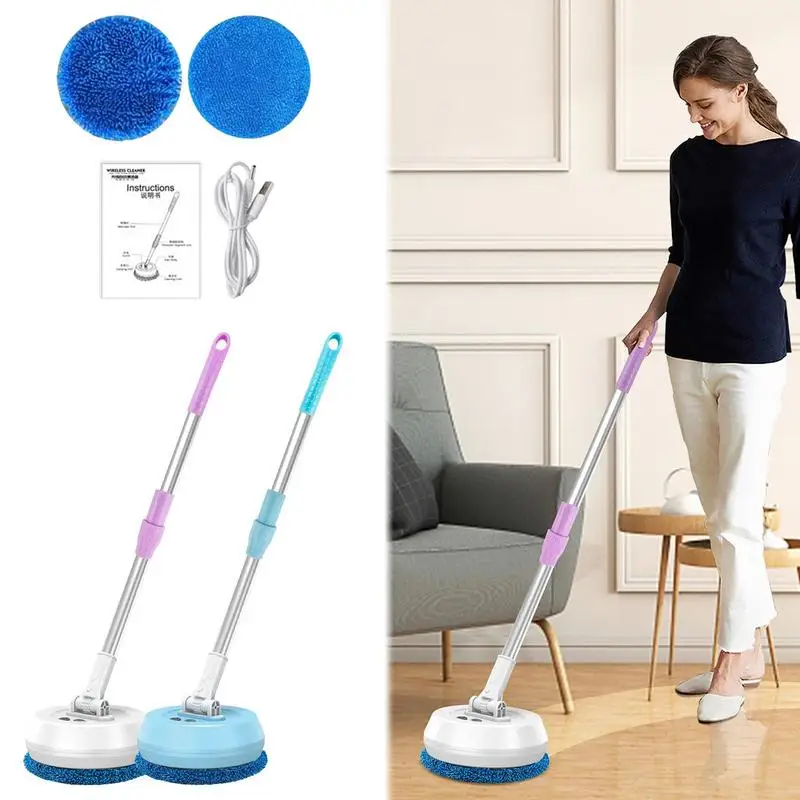 

180 Degree Rotatable Round Electric Spin Mop Microfiber Fabric Long Handle Cordless Floor Cleaning Tool Kitchen & Home Appliance