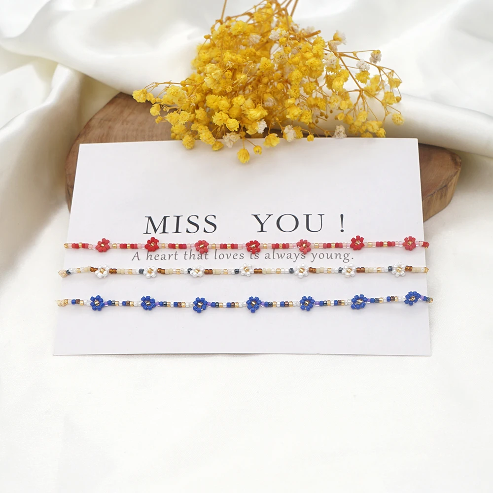 

Daisy Flowers Beaded Anklets Bohemia Jewelry Summer Beach Handmade Accessories Vacation Waterproof Anklet for Women Girl