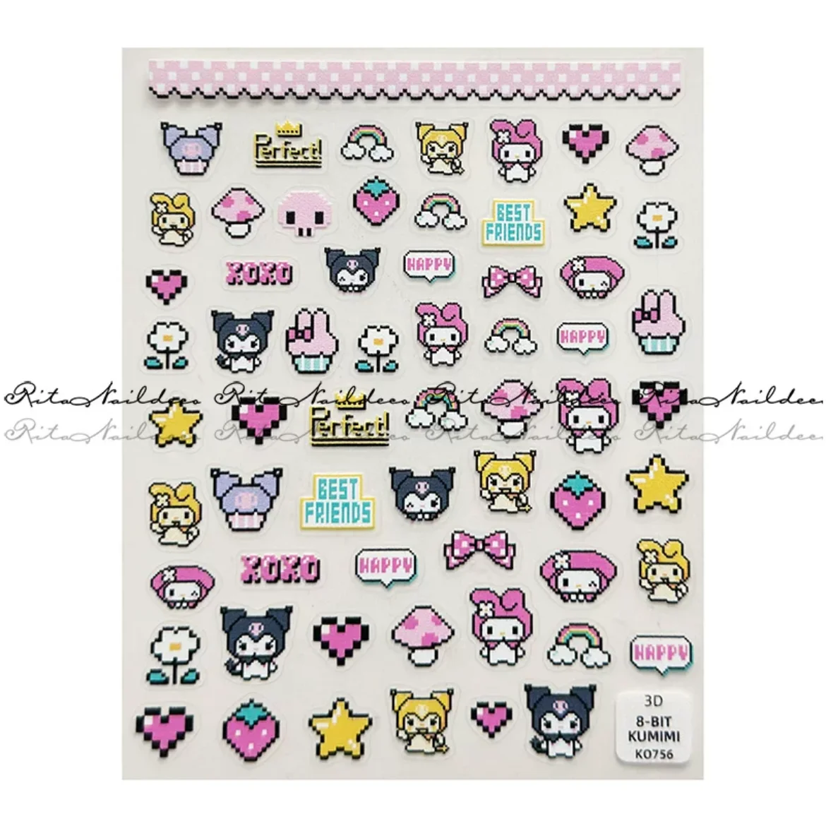 Наклейка для ногтей с рисунком HelloKitty Sanrio пиксельная мелодия мозаика Куроми аниме