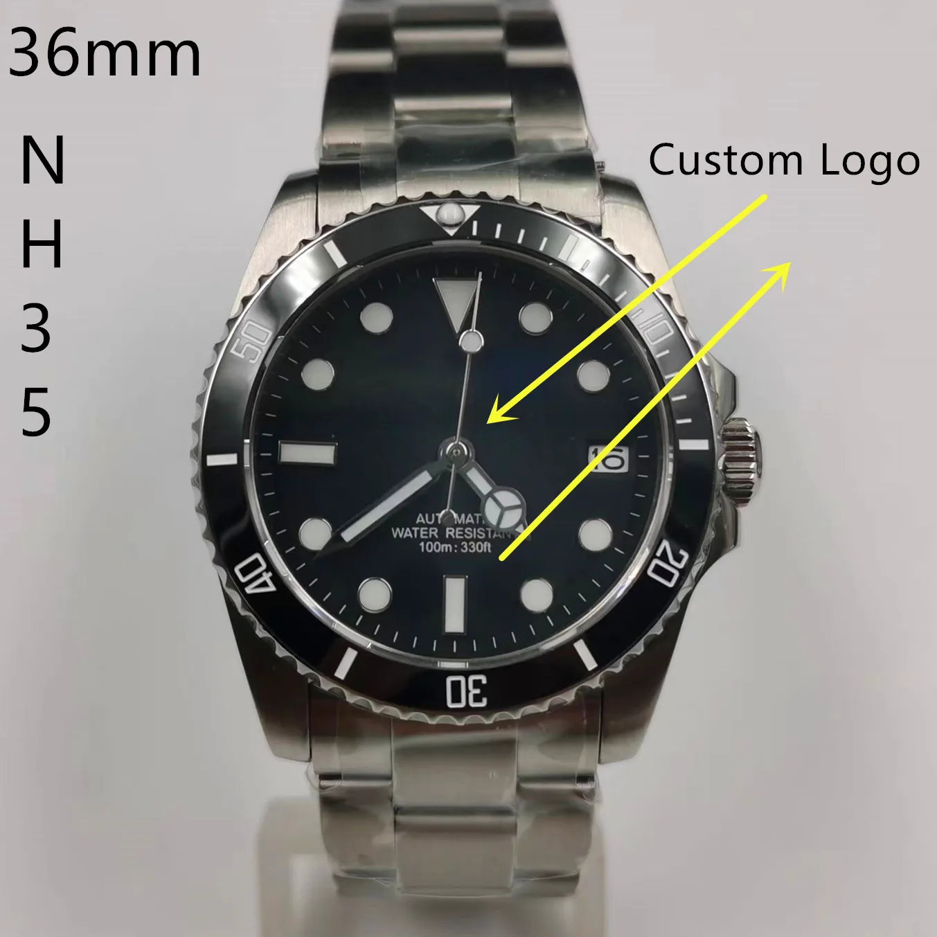 

36mm Water Ghost Solid Case Back Luminous Sapphire Glass Stainless Steel Watch Seiko NH35 Mechanical Movement Mens