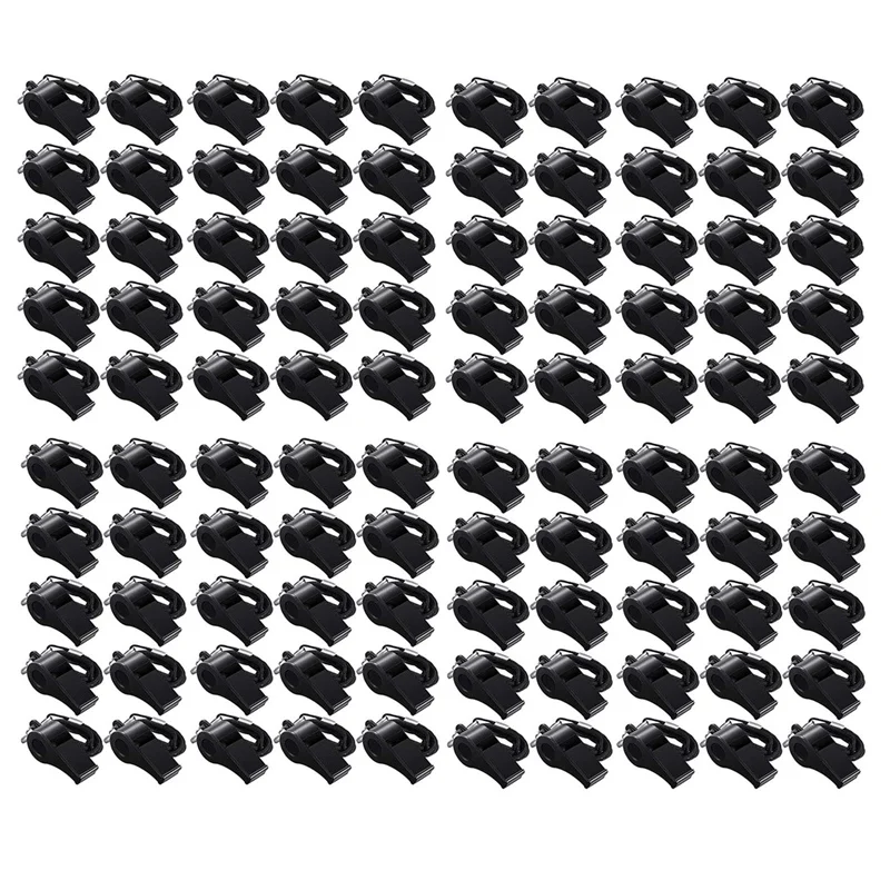 

100 Pcs Black Lanyard Plastic Whistles Coaches Referees Fans Cheer Student Whistles Emergency Survival Whistles Bulk