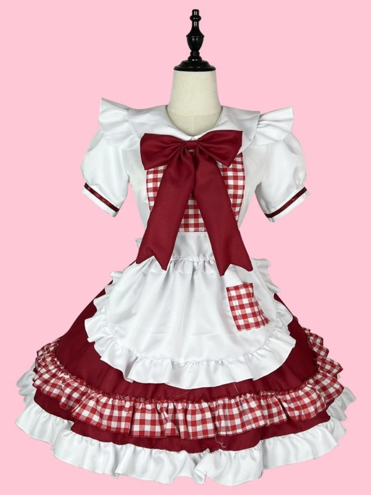 

Plus Size Plaid Maid Cosplay Costumes Women Anime Halloween Apron Maid Outfits Lolita School Girl Kawaii Party Clothing 2022 New