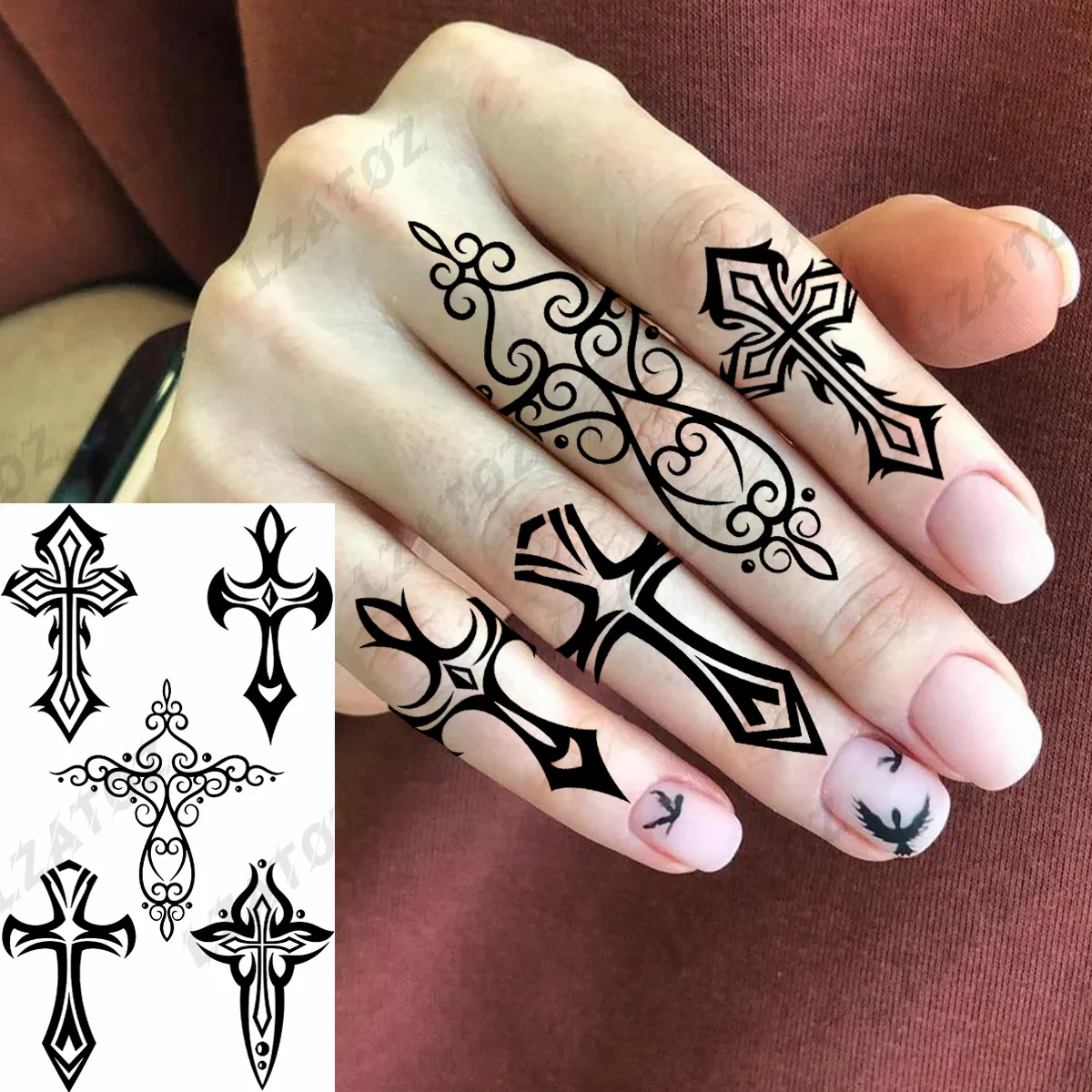 

Временные татуировки хной с перекрестными перьями для мужчин женщин мужчин взрослых индийское солнце имитация татуировки наклейки водост...