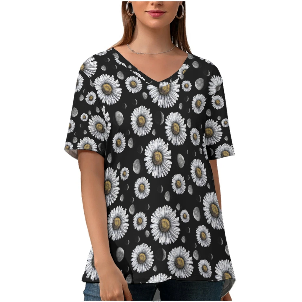 

Женская футболка из полиэстера, с V-образным вырезом и коротким рукавом