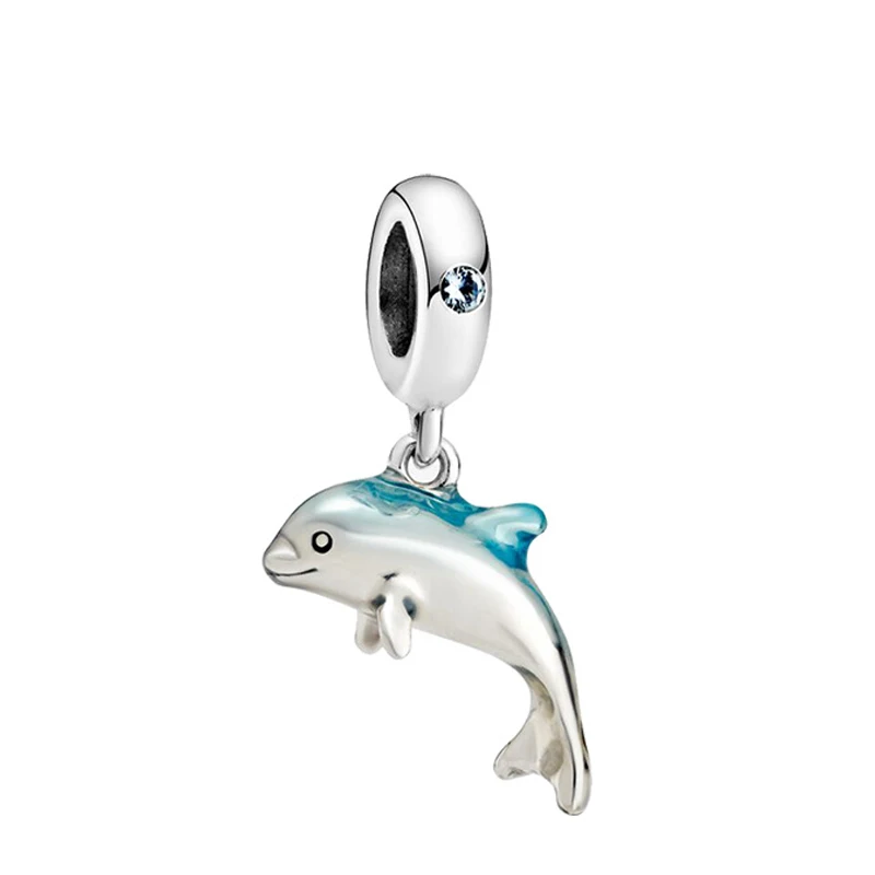 

Fit Pandora Shimmering Dolphin Dangle Charm Light Blue Pendant for Jewelry Making Women Bracelet Accessories Girls Bangles DIY