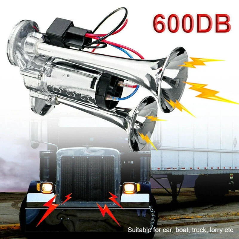 

600 дБ 12 в супер громкий двухцветный автомобильный пневматический клаксон Комплект Труба супер громкий Электрический гудок электромагнитны...