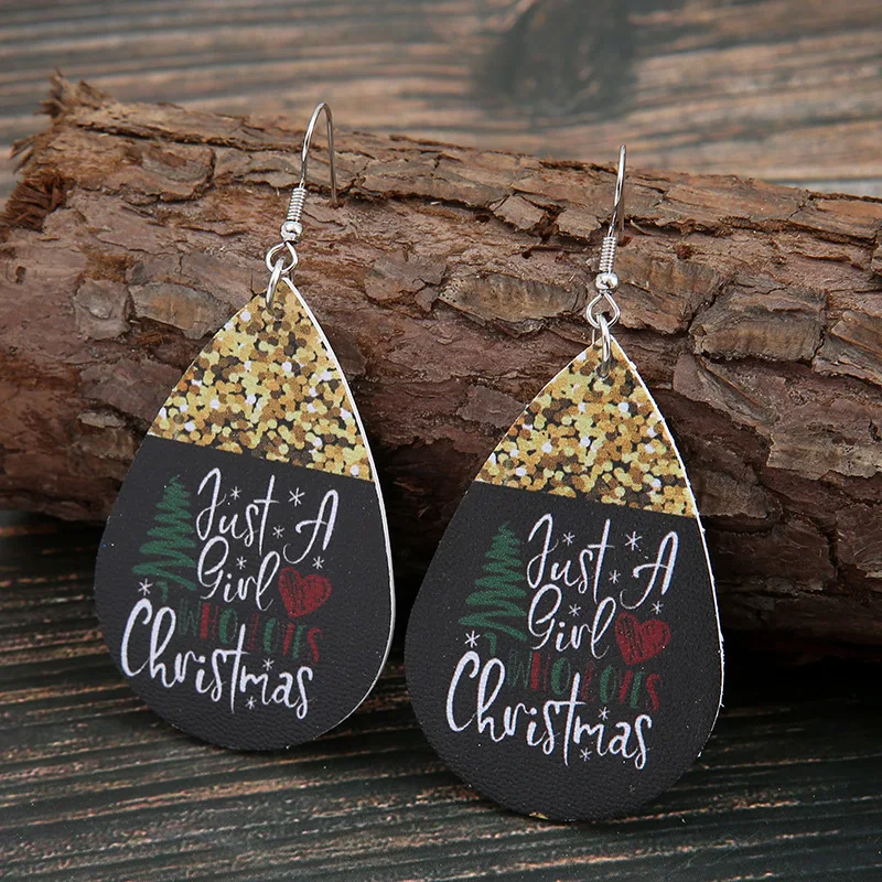 

Классические леопардовые сращивающиеся полосатые блестки кожаные серьги в форме капли воды милые Винтажные серьги с Санта Клаусом деревья...