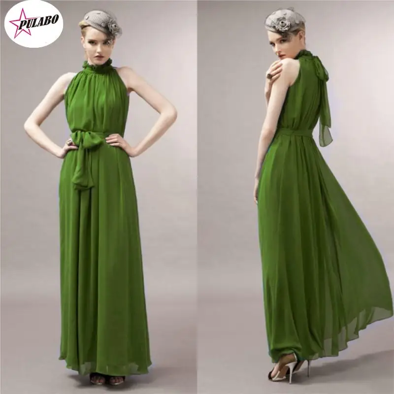 

2022 Summer Beach Long Dress Women Chiffon Dresses Halter Sexy Club Wear Party Elegant Maxi Dress Stand Collar