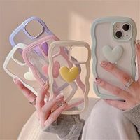japan korean candy colors love heart bracket wavy border clear soft case for iphone 14 12 11 13 pro max phone case back cover