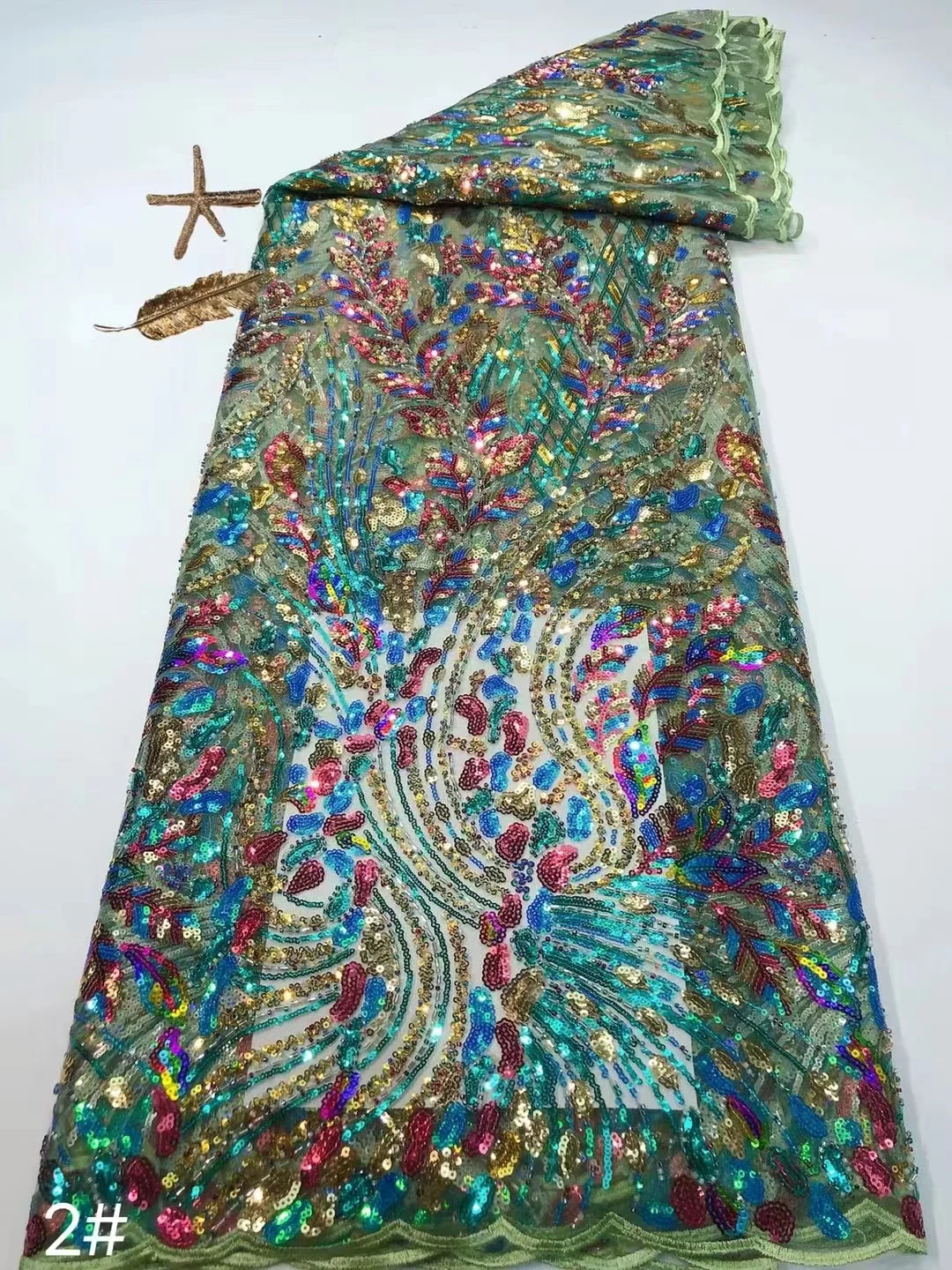 

2023 Beautiful Embroidered Big African Handcut Organza Lace fabric With Sequins Metallic 5Yards Nigerian Evening Wedding QF0191