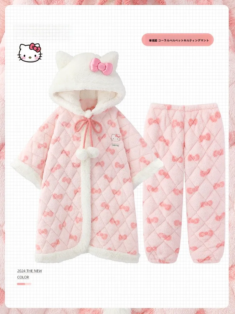 Пижамы-пончо женские зимние трехслойные утолщенные стеганые коралловые